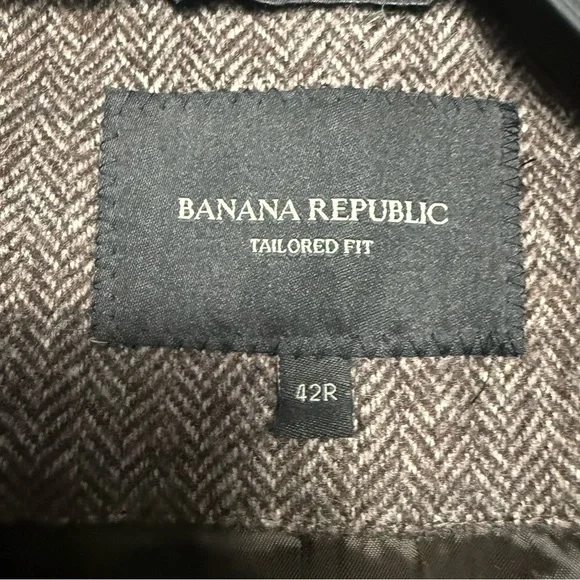 Banana Republic Herringbone wool brown blazer jacket 42 R tailored fit - Picture 9 of 13